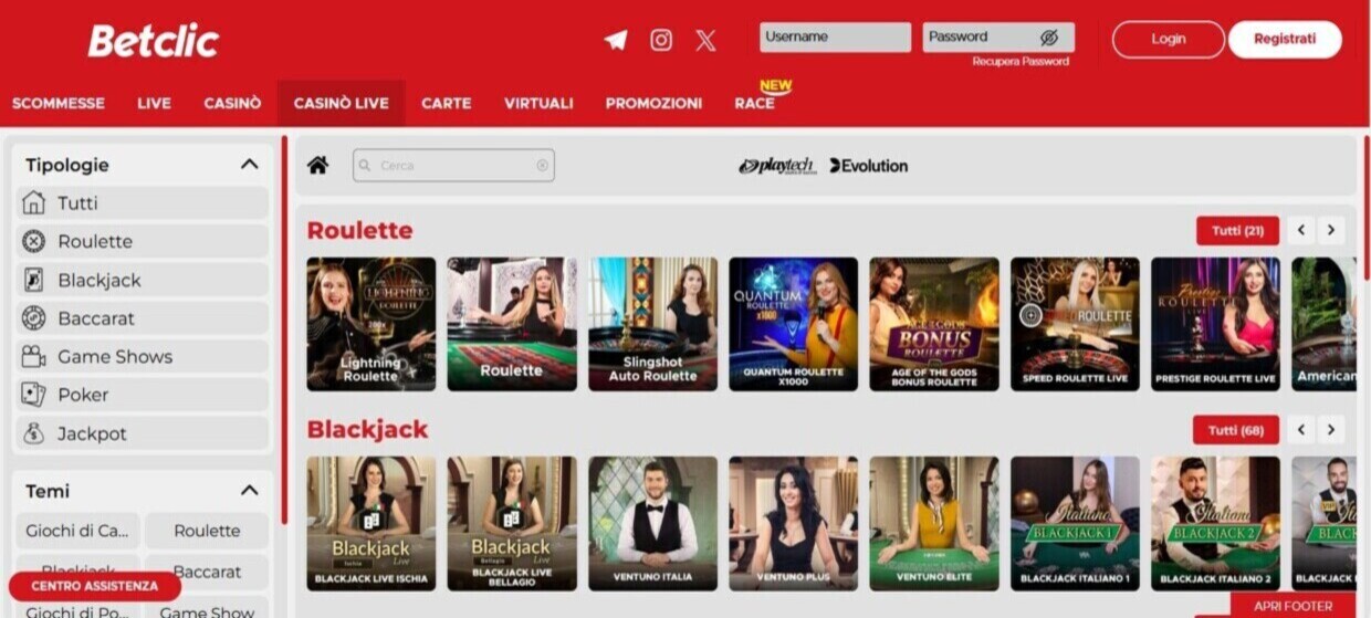 Betclic Casino Live Italy