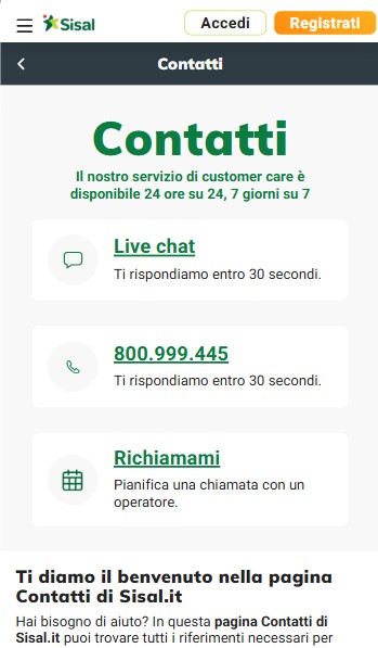 Contatti SisalCasino Italia