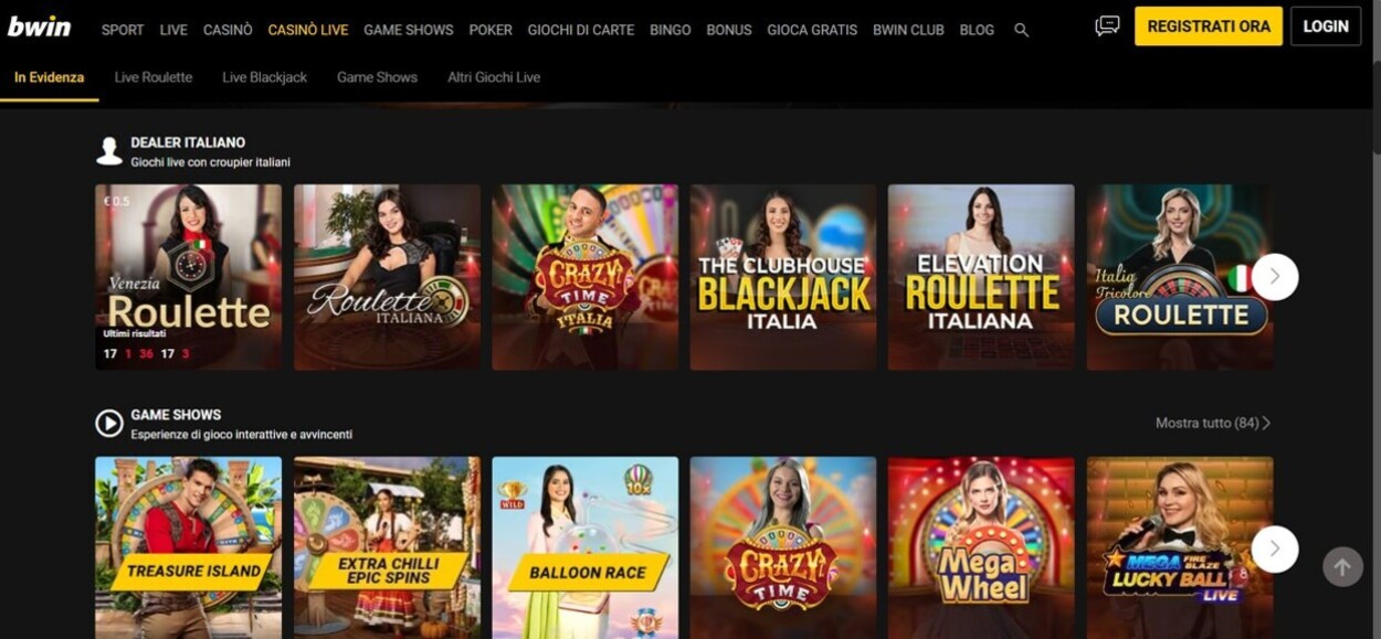 Live Casino Bwin Italy pc