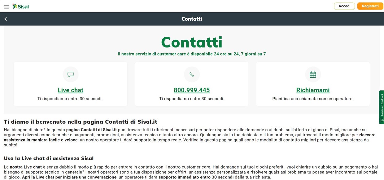 Contatti Sisal Casino Italia