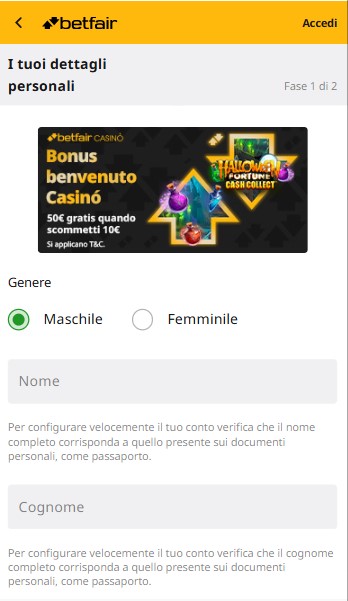 Betfair Registrazione
