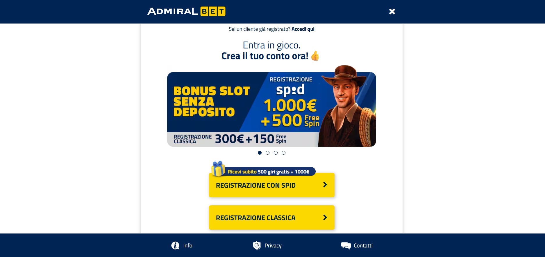 Admiralbet login Casinon Italy pc