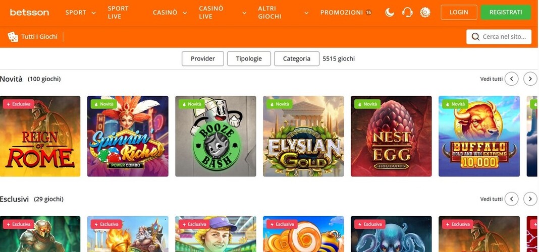 Betsson Casino Homepage Italy pc