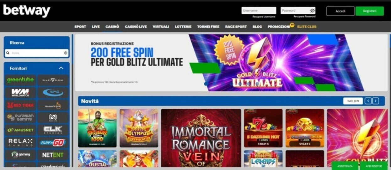Betway Homepage Casino Italia pc