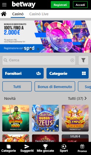 Betway Homepage Casino Italia