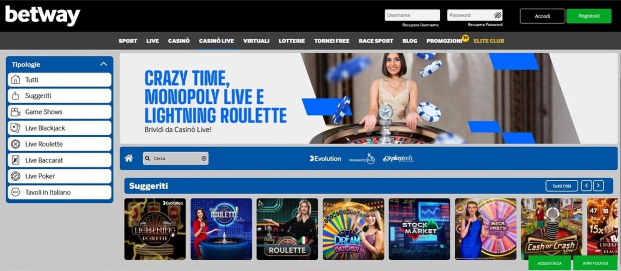 Casino Live Betway Italia pc
