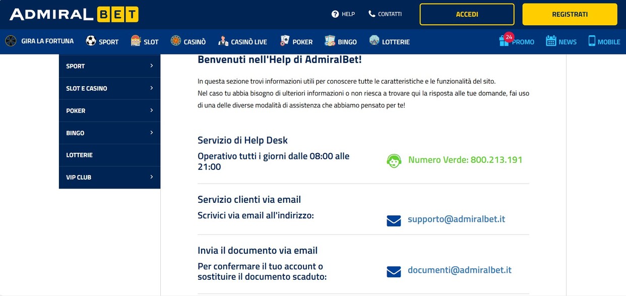 Contatti Admiralbet Casino italy pc