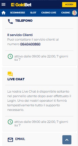 Contatti Goldbet Casino Italia