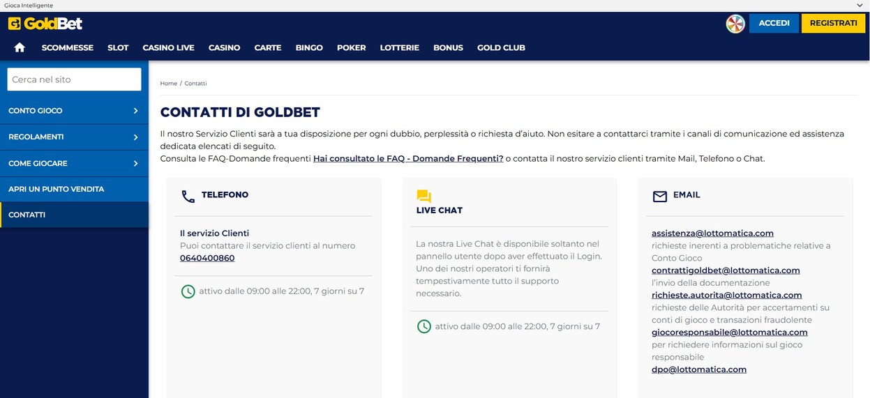 Contatti Goldbet Casino
