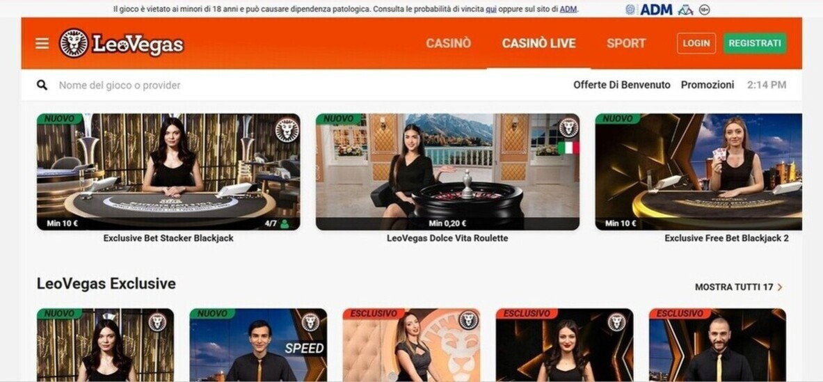 LeoVegas Casino Live Italia pc