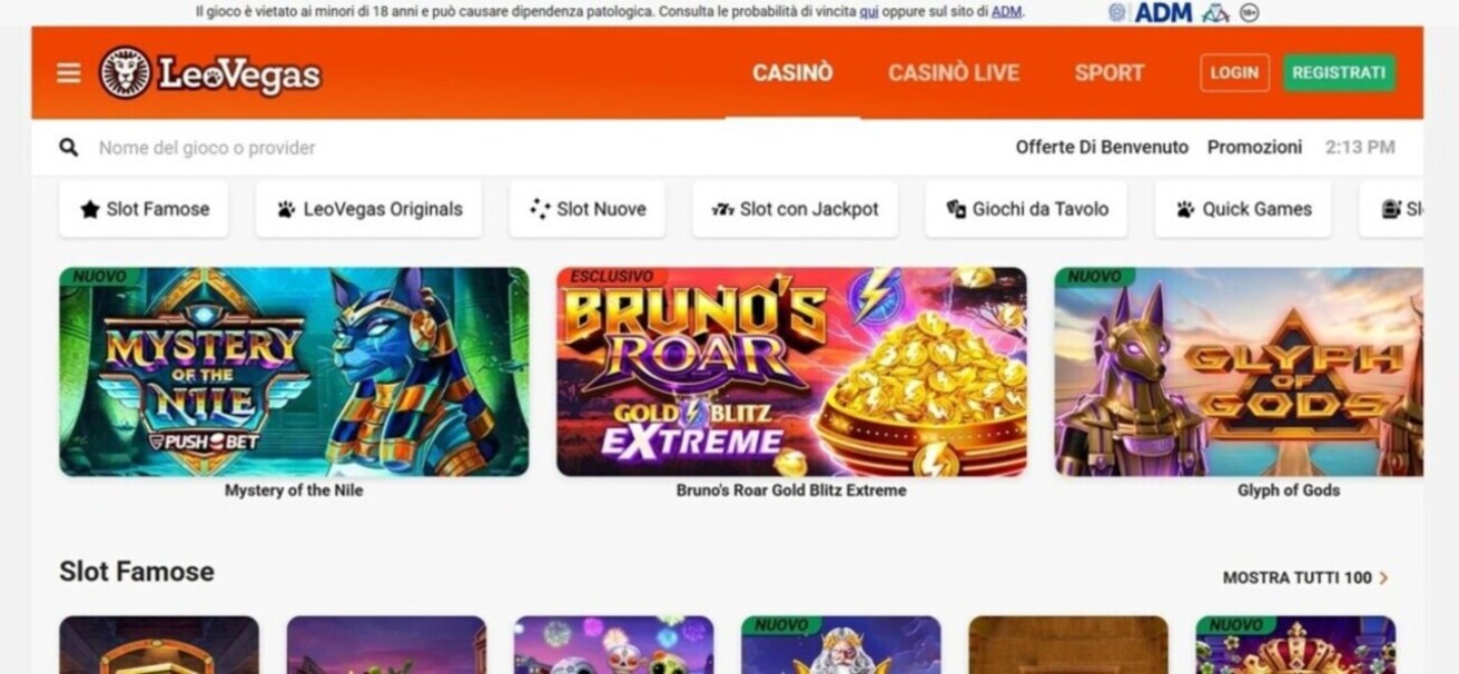LeoVegas Homepage Italia pc