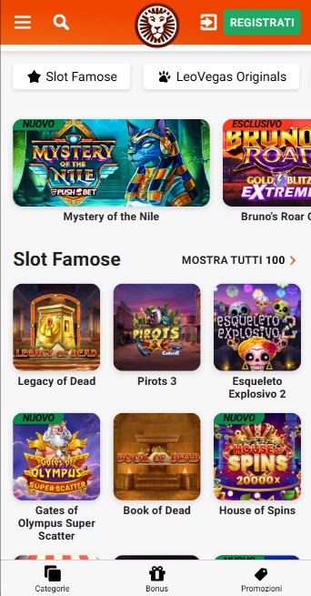 Leovegas Italia Homepage movil