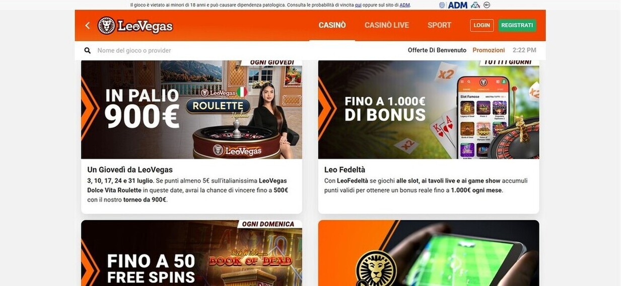 LeoVegas promozioni Italia pc