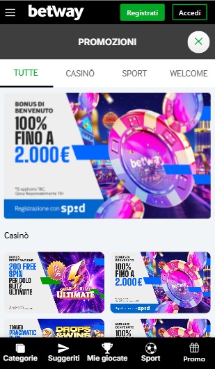 Promozioni Betway Casino Italia