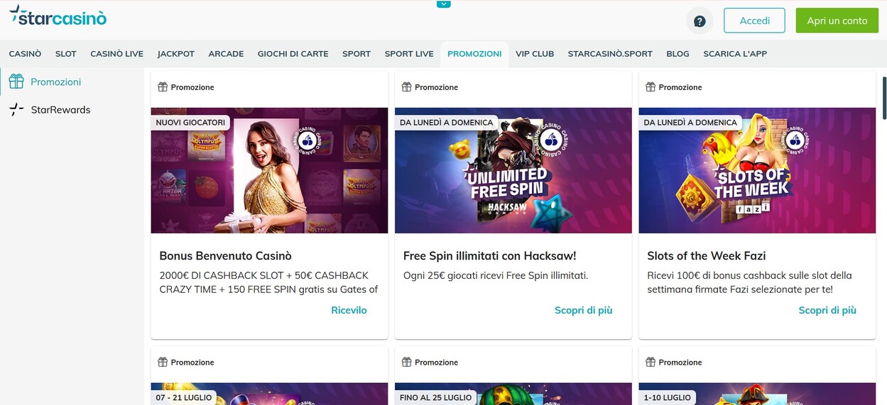 Promozioni Starcasino Italia pc