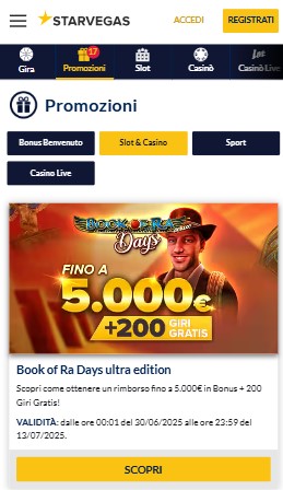 Promozioni Starvegas casino italia
