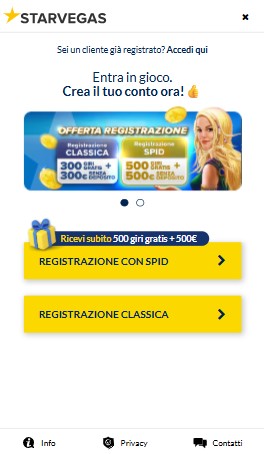 Registrati CasinoLive Starvegas