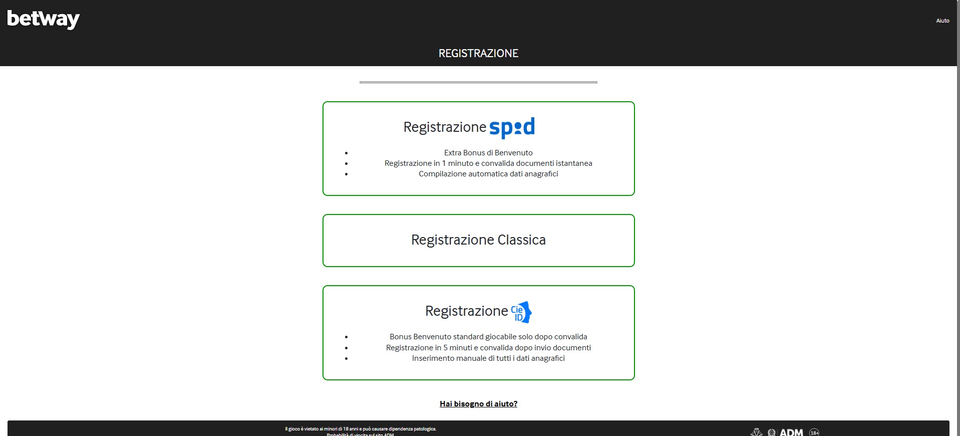 Registrazione Betway Italia pc