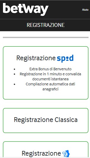 Registrazione Betway Italia