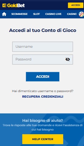 Registrazione Goldbet Casino ITalia