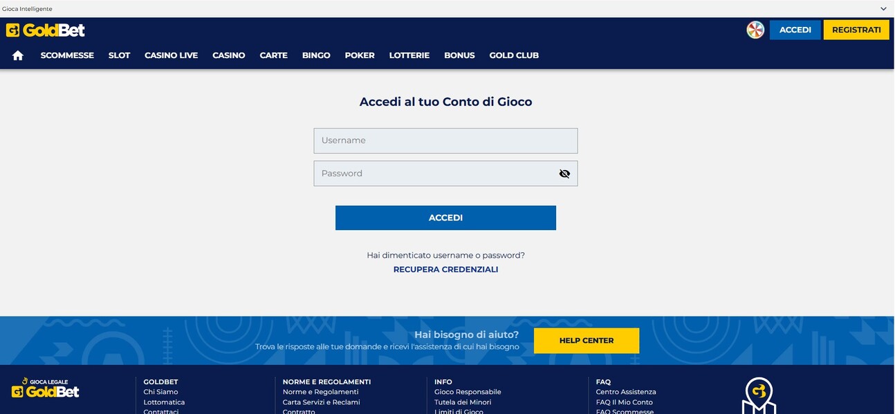 Registrazione Goldbet Casino