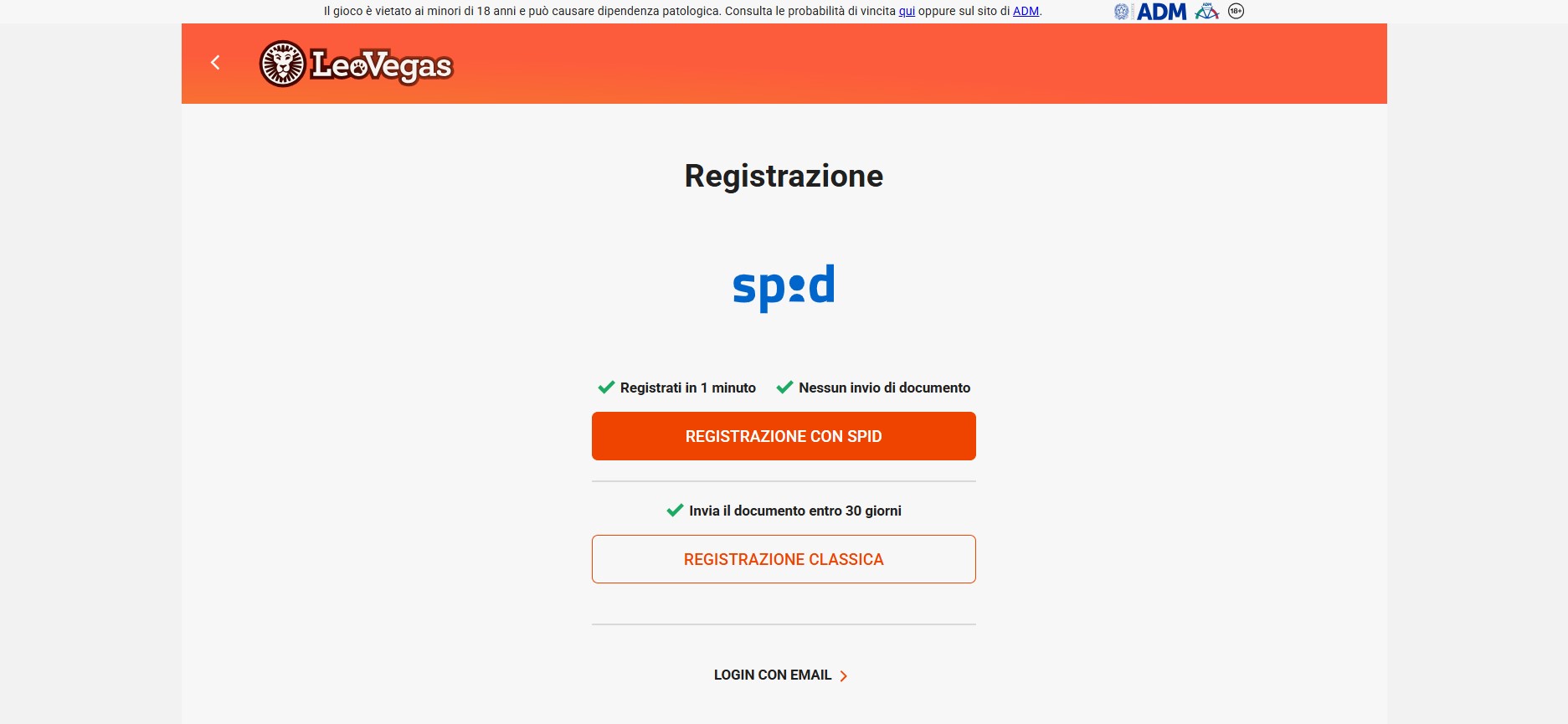 Registrazione Leovegas Italia pc