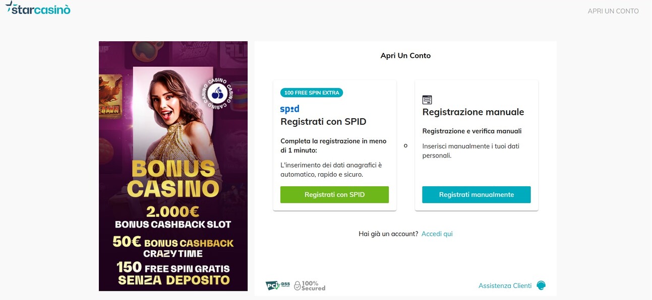 registrazione Starcasino ITalia