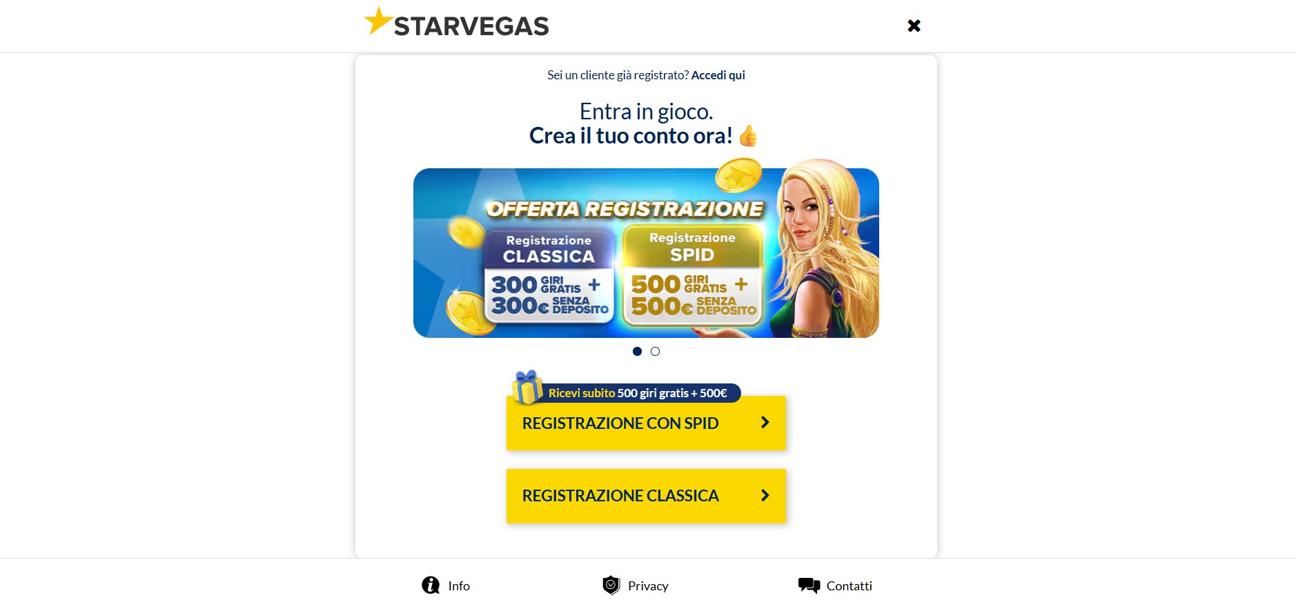 Registrazione Starvegas Casino Italia 