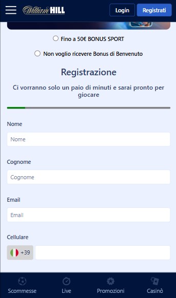 Registrazione Williamhill Casino Italia