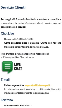 Servizio Clienti Starvegas Casino it