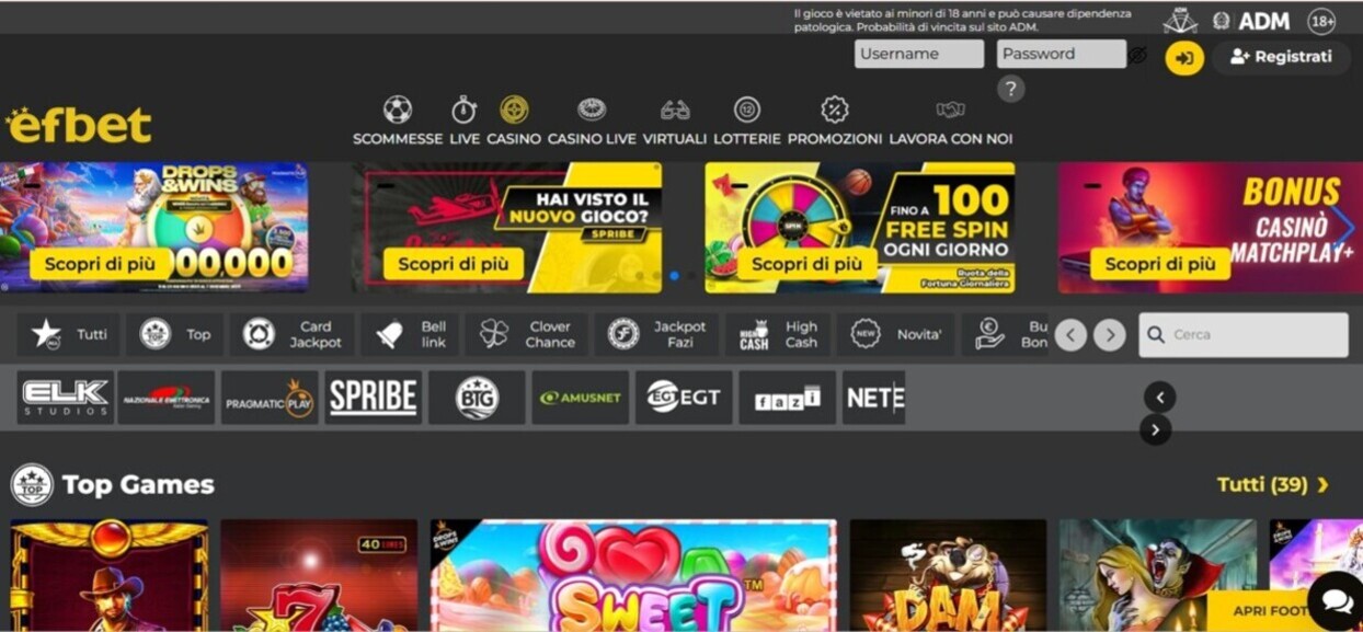 Efbet Casino Italia Homepage