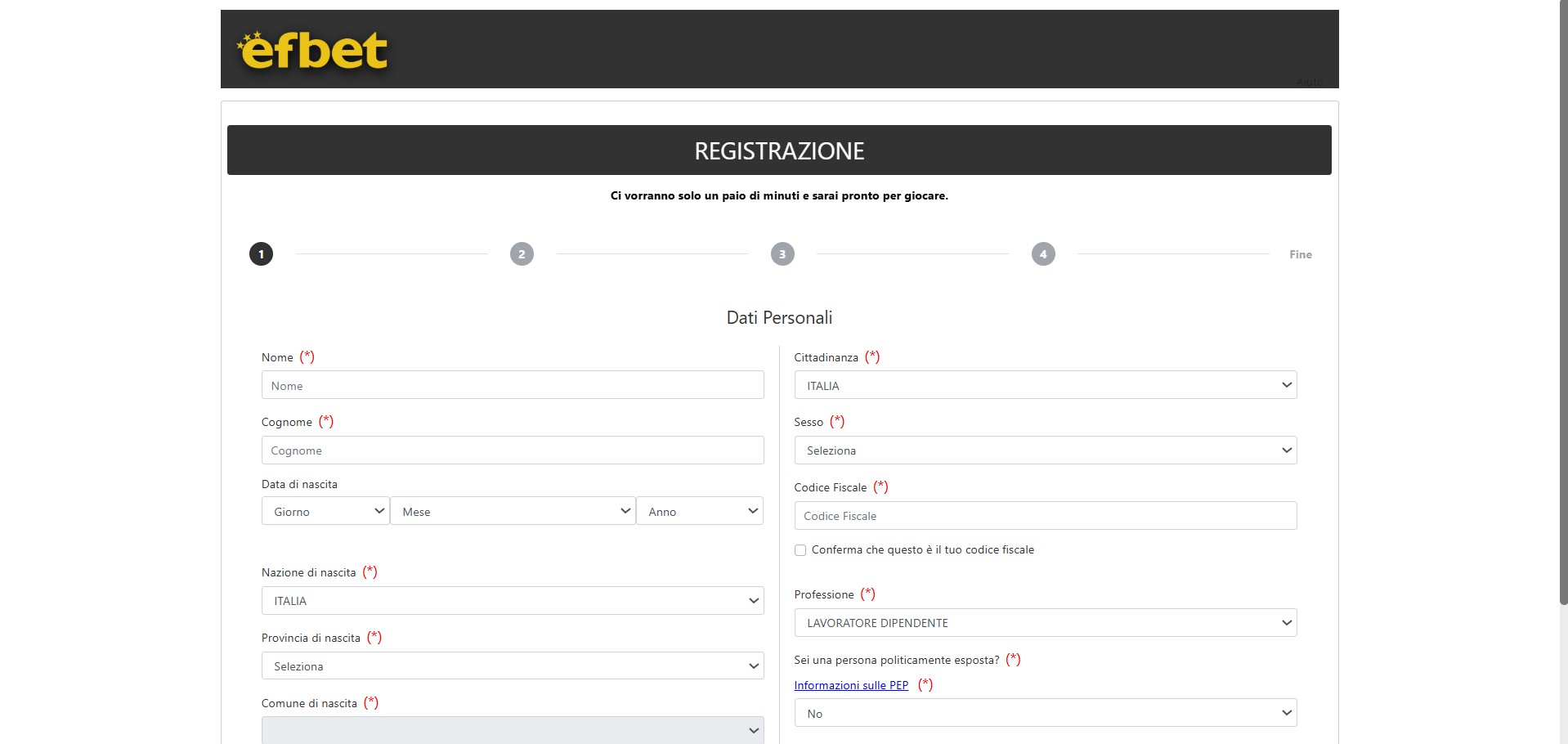 Registrazione Efbet Casino Italia